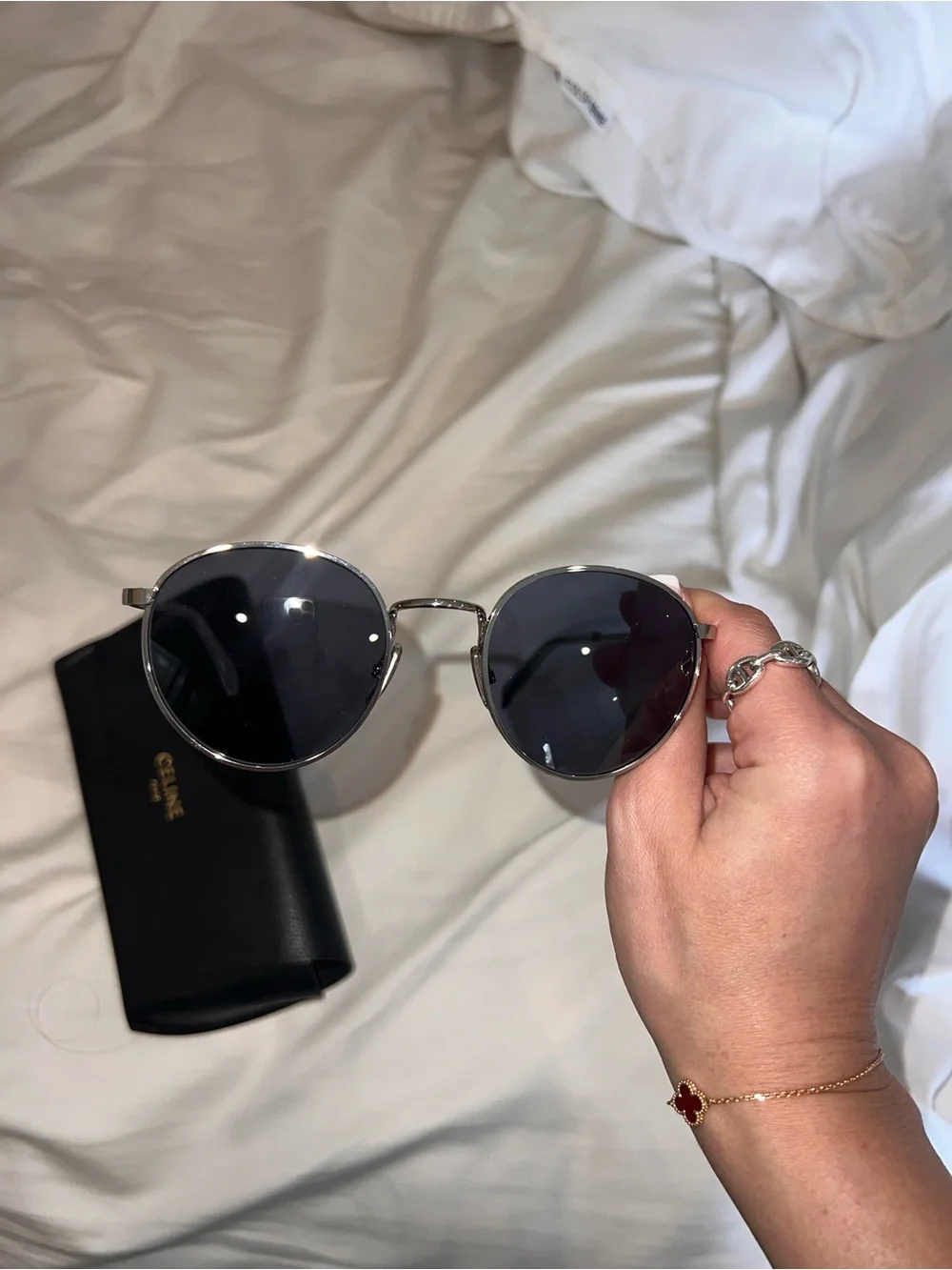 Celine Gold Frame Round Sunglasses with Gray Lenses